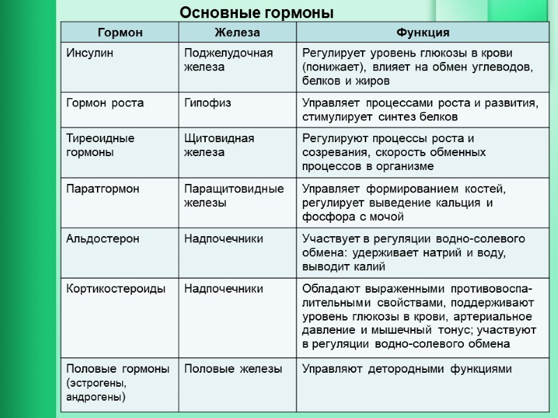 Основные гормоны